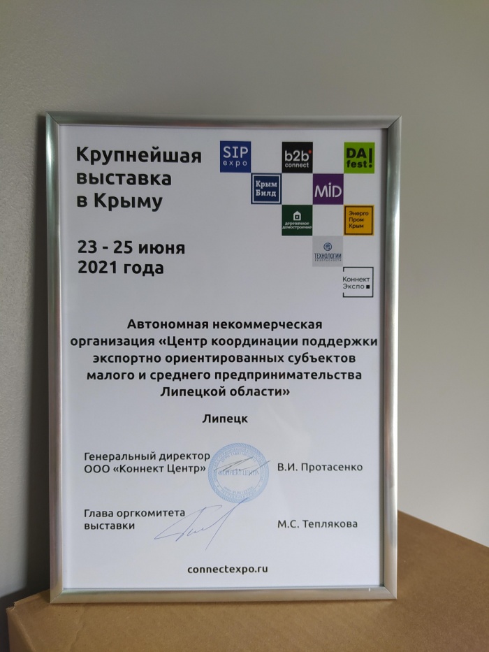 АНО "ЦПЭ Липецкой области" представил коллективный стенд в шестой строительной выставке «Крым Билд 2021»